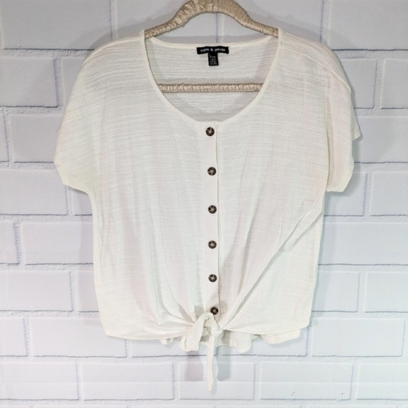 Cable and Gauge Button and Tie Front Cropped Tee - Picture 1 of 4